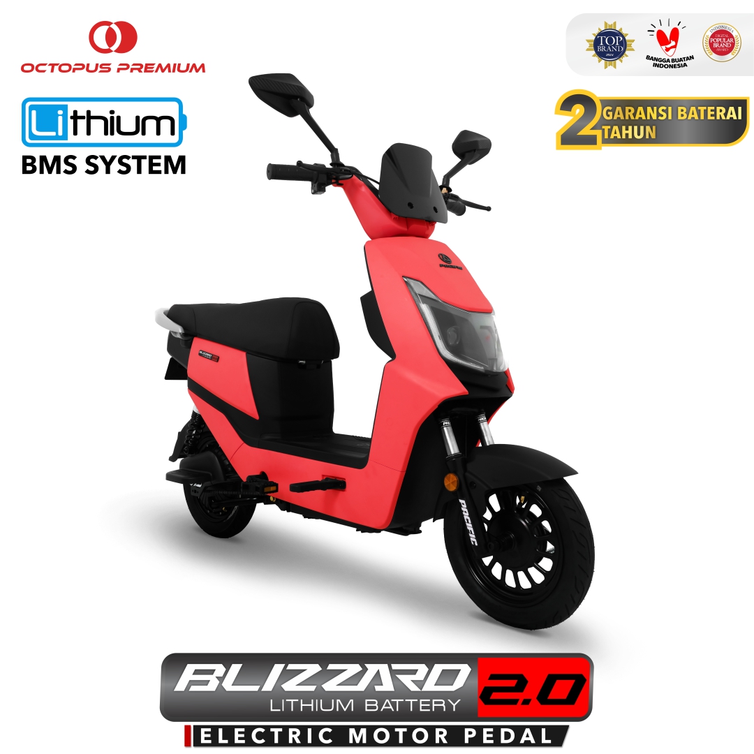 sepeda listrik pacific blizzard 2.0 baterai lithium merah