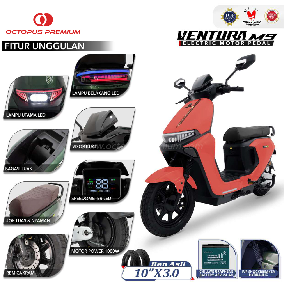 fitur Sepeda Motor Pedal Listrik Pacific Ventura M9