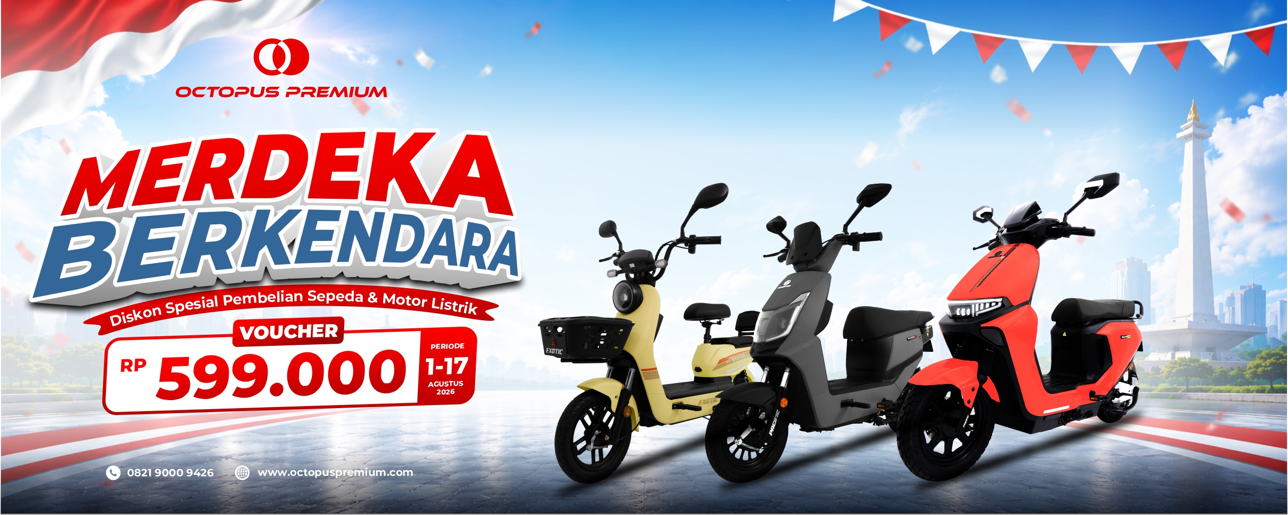 program merdeka berkendara diskon sepeda listrik 599000 octopus premium