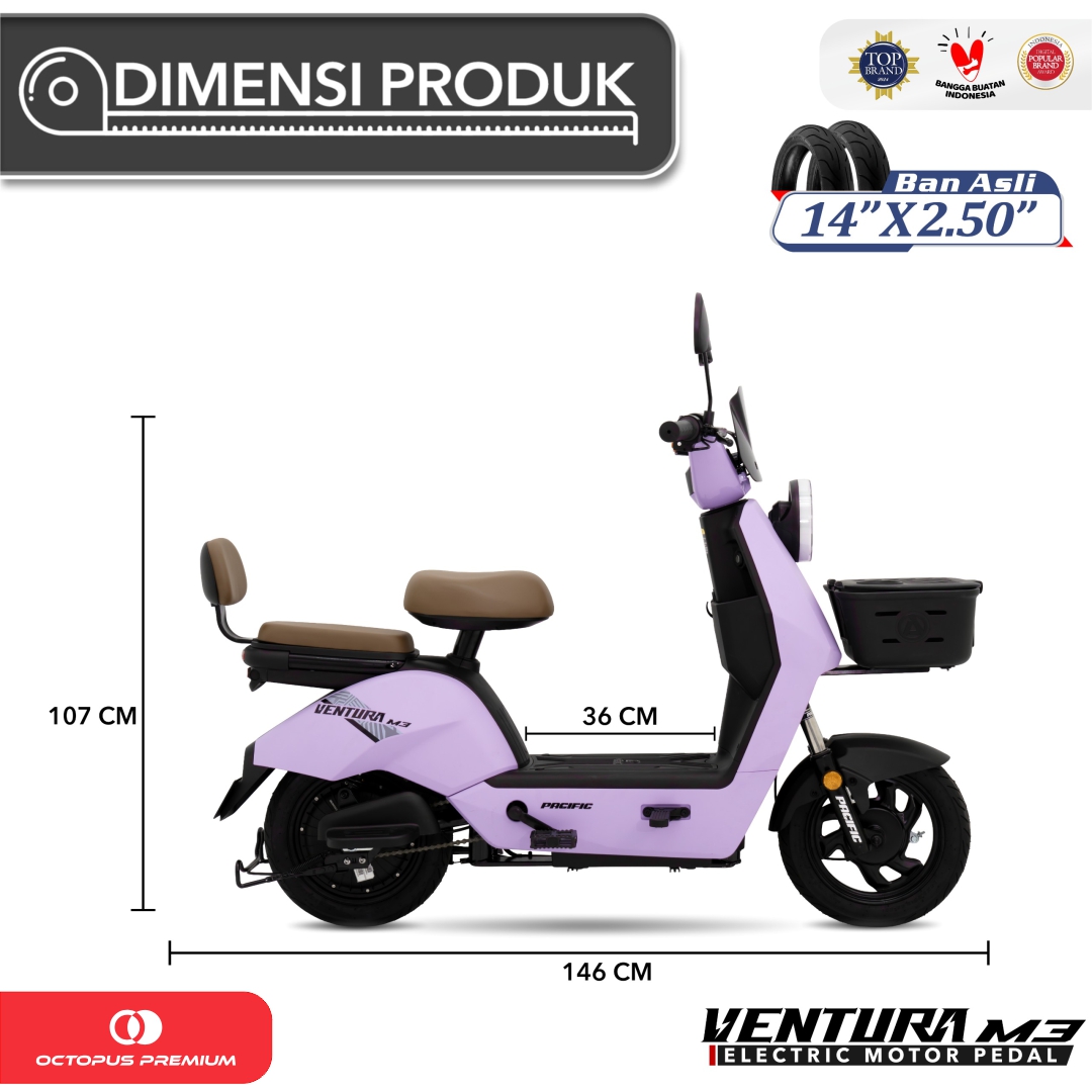 dimensi sepeda listrik pacific ventura m3