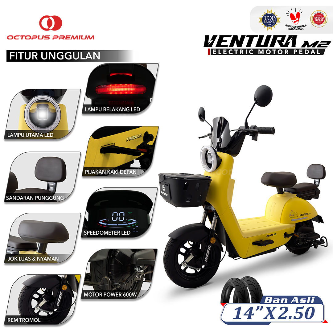 spesifikasi sepeda listrik pacific ventura m2 kuning